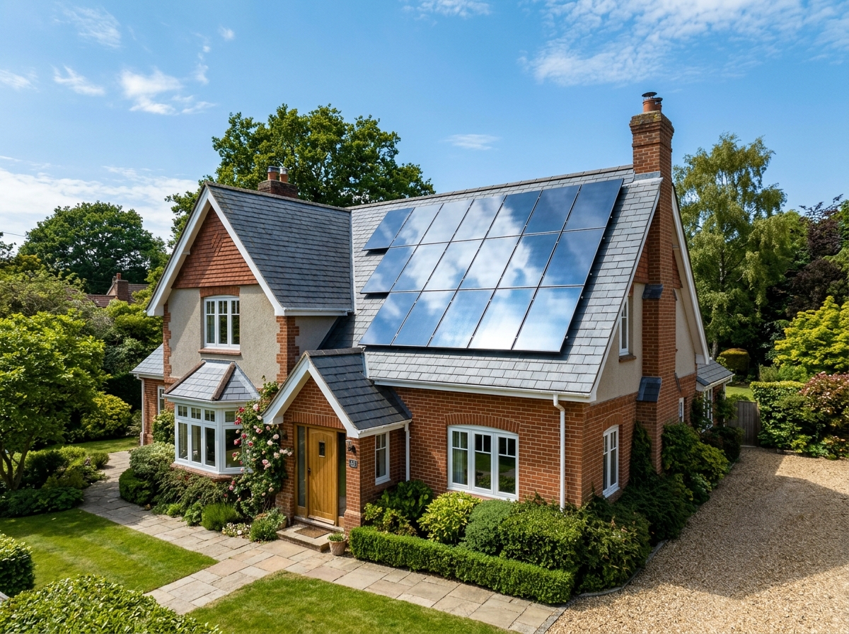 Rooftop solar panels on residential property in Derby